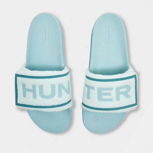 Hunter Original Terry Towelling Logo Adjustable Slides For Womens - NZ Y6453